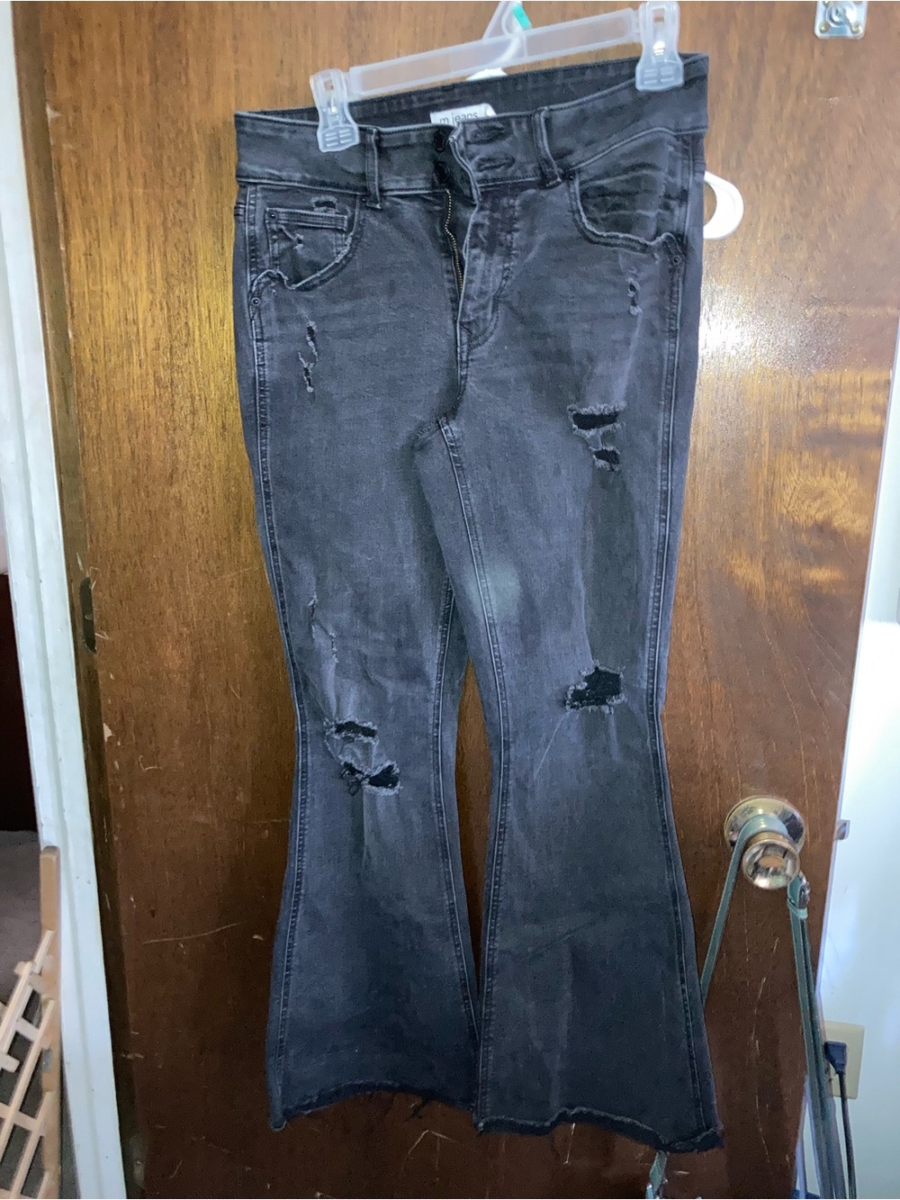Black Distressed Flare Jeans for Women